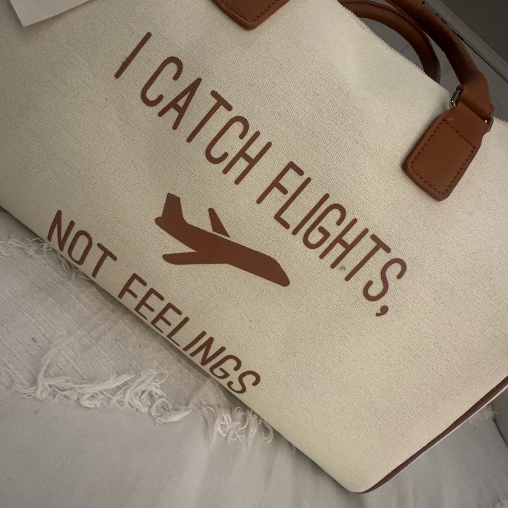 Francesca's Collections Cream and Brown Travel Bag